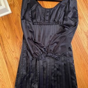 Navy satin empire waist pleated dress